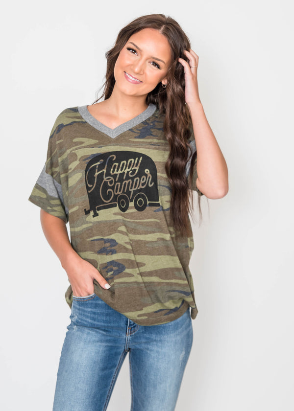  Happy Camper Camo T-Shirt, CLOTHING, BAD HABIT APPAREL, BAD HABIT BOUTIQUE 