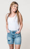 high rise denim distressed bermuda shorts 