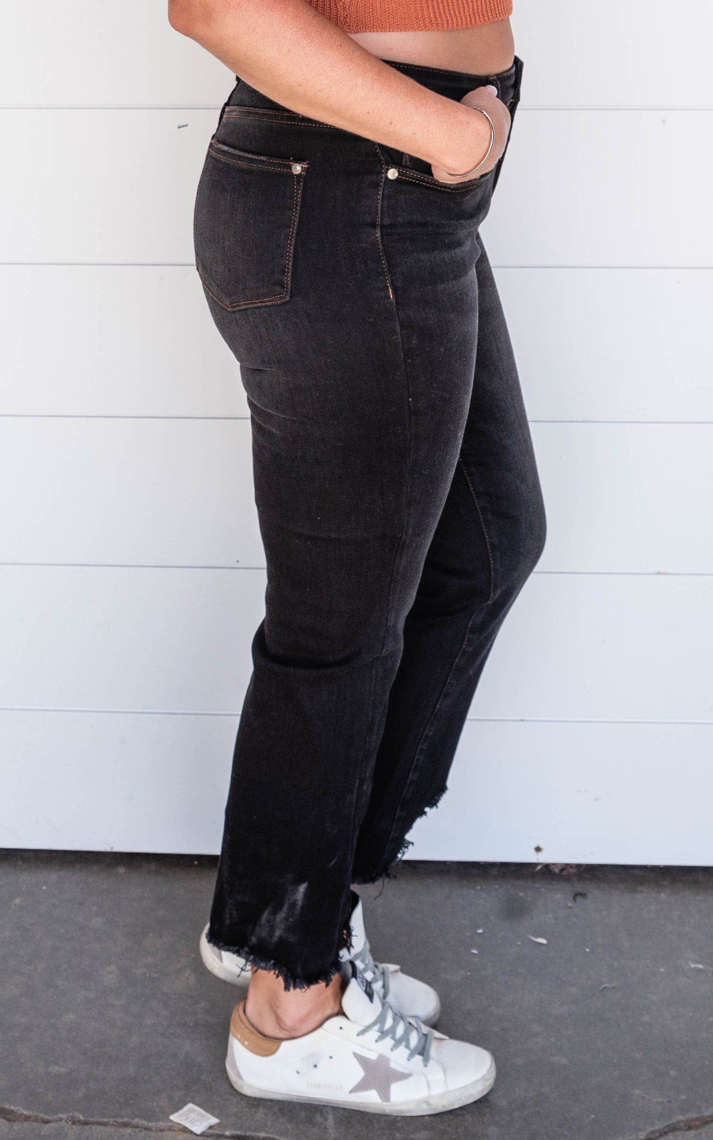 high rise black denim 