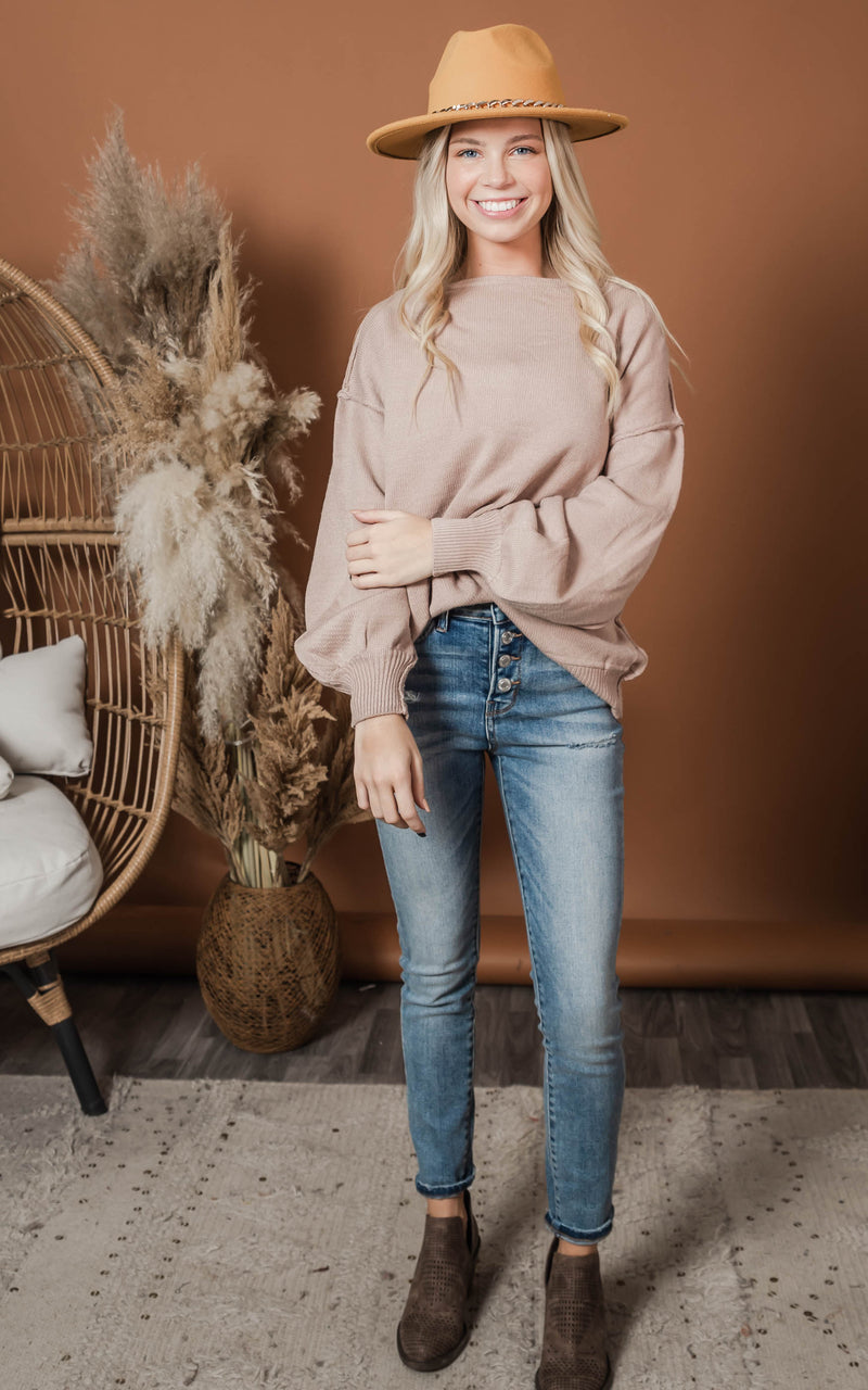 taupe off the shoulder sleeve