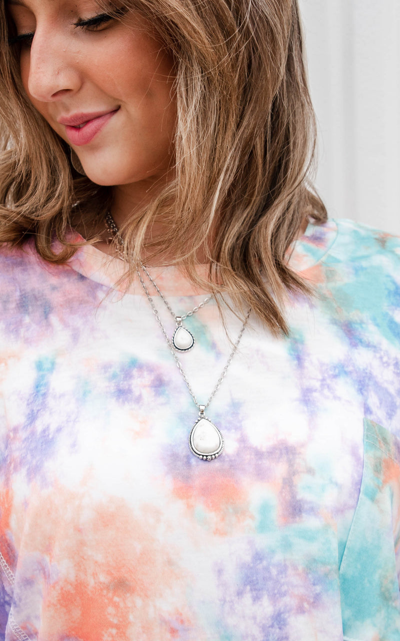 Two Tiered White Turquoise Pendant Necklace