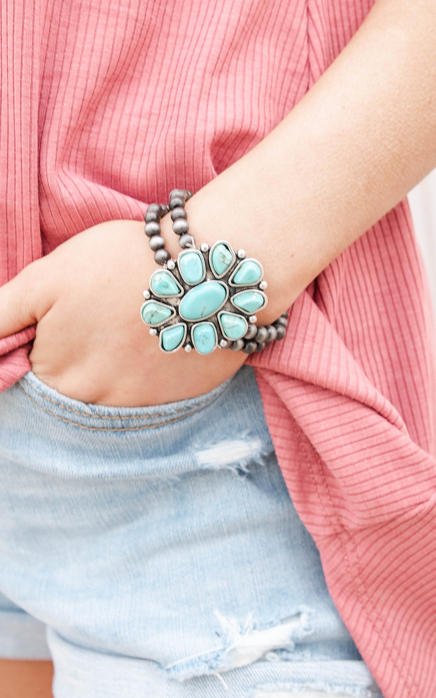 Natural Turquoise Flower Bracelet