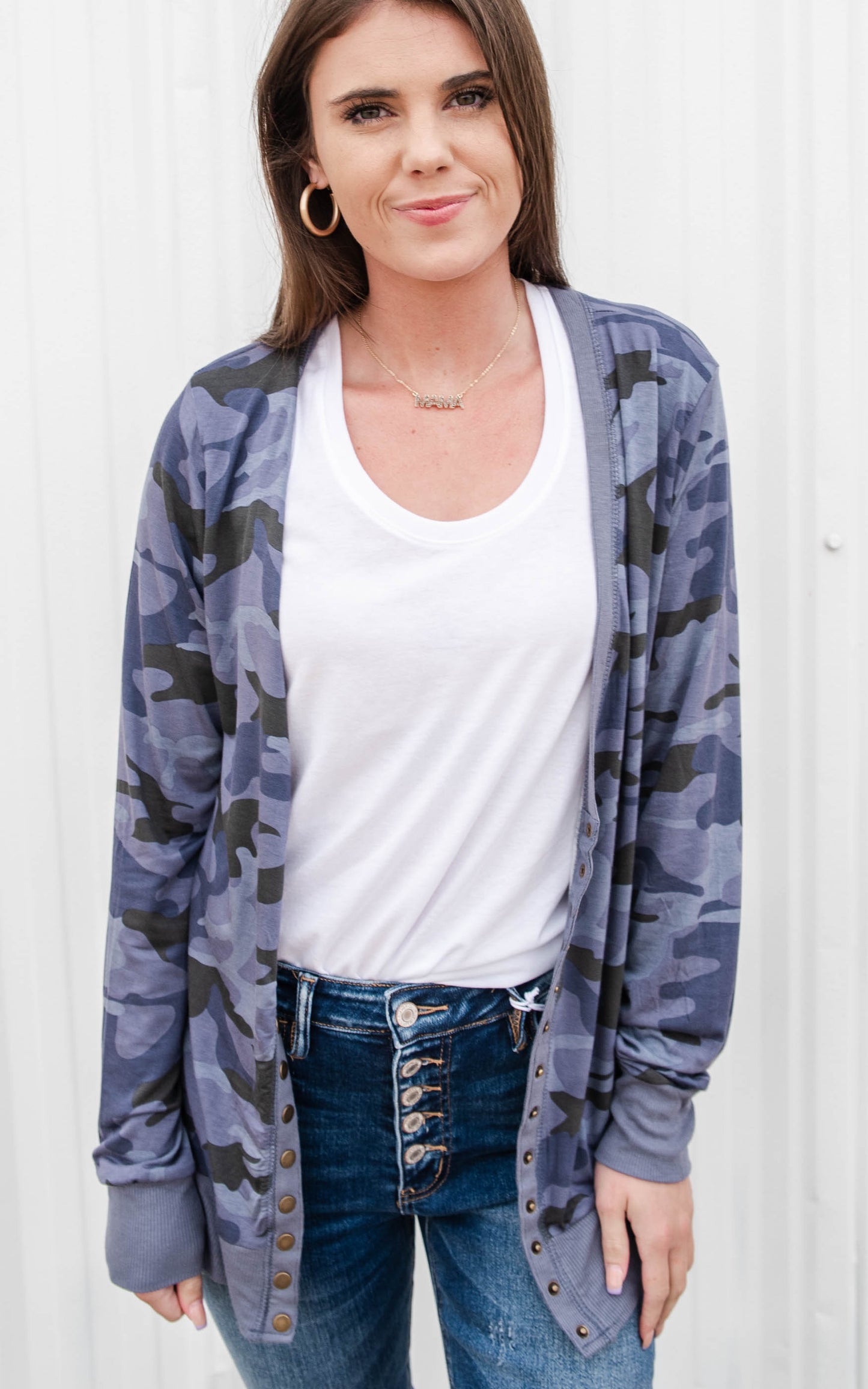 zenana navy camo cardigan 