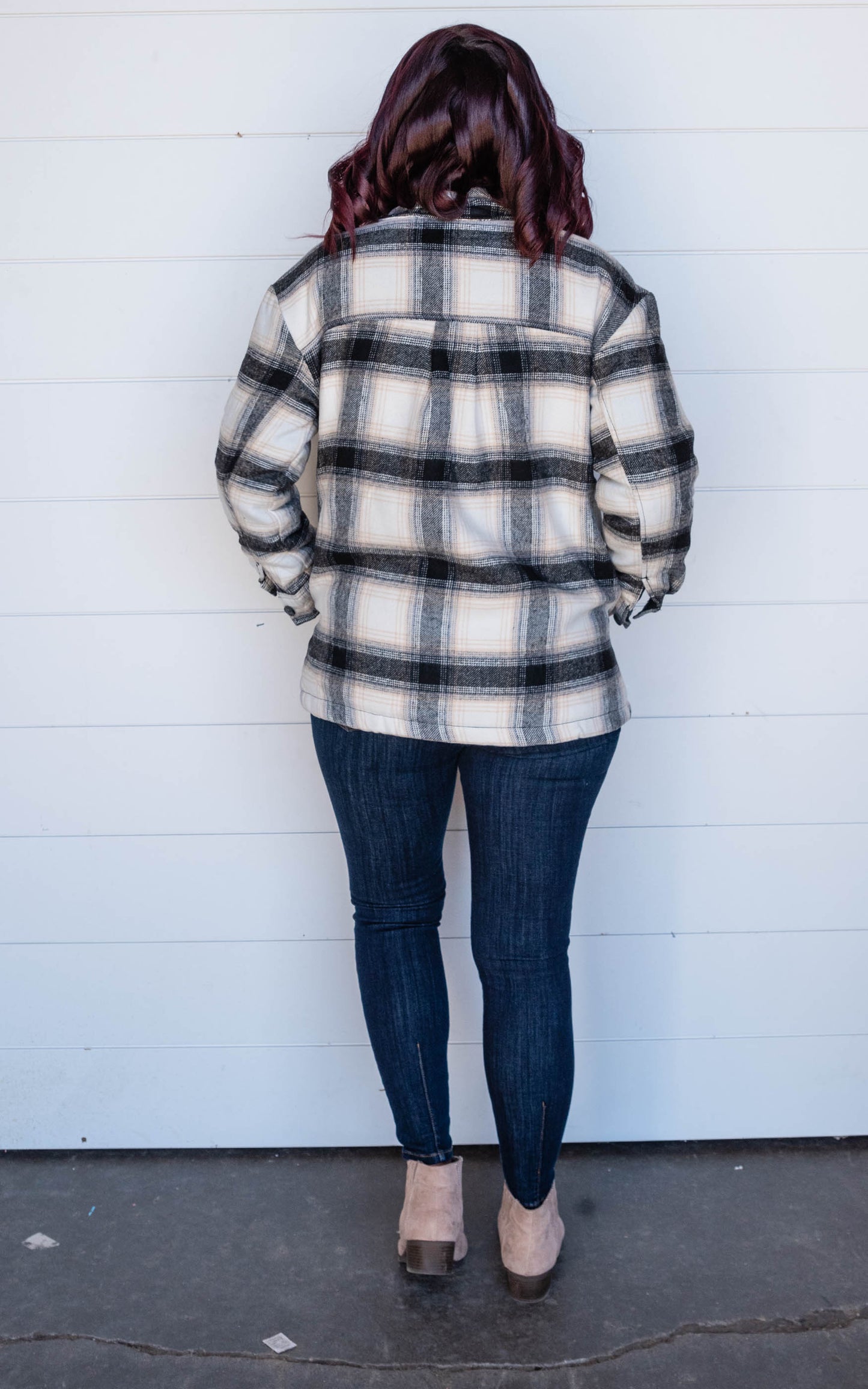 Woven Plaid Long Line Jacket