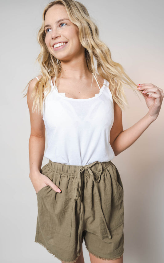 olive linen shorts 