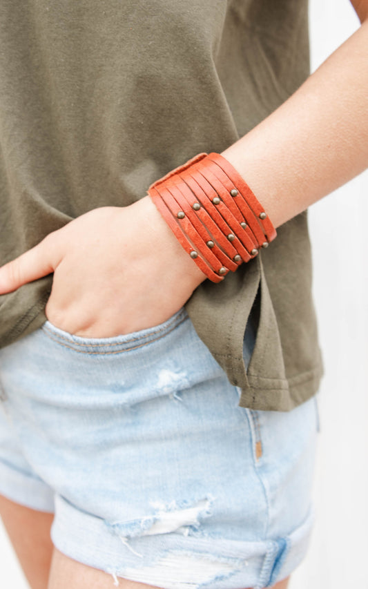 Blood orange leather studded Bracelet - FINAL SALE