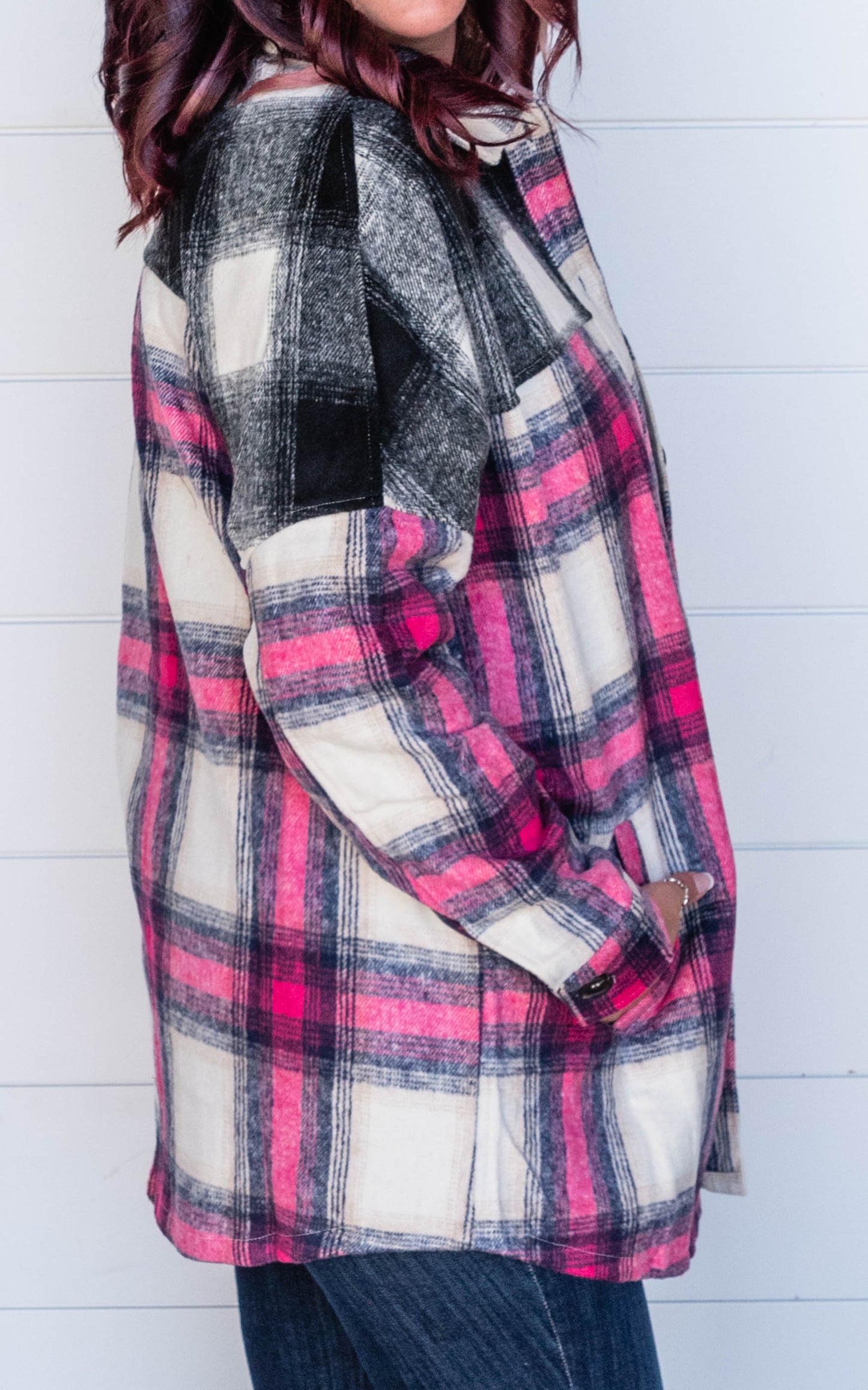 magenta black plaid 