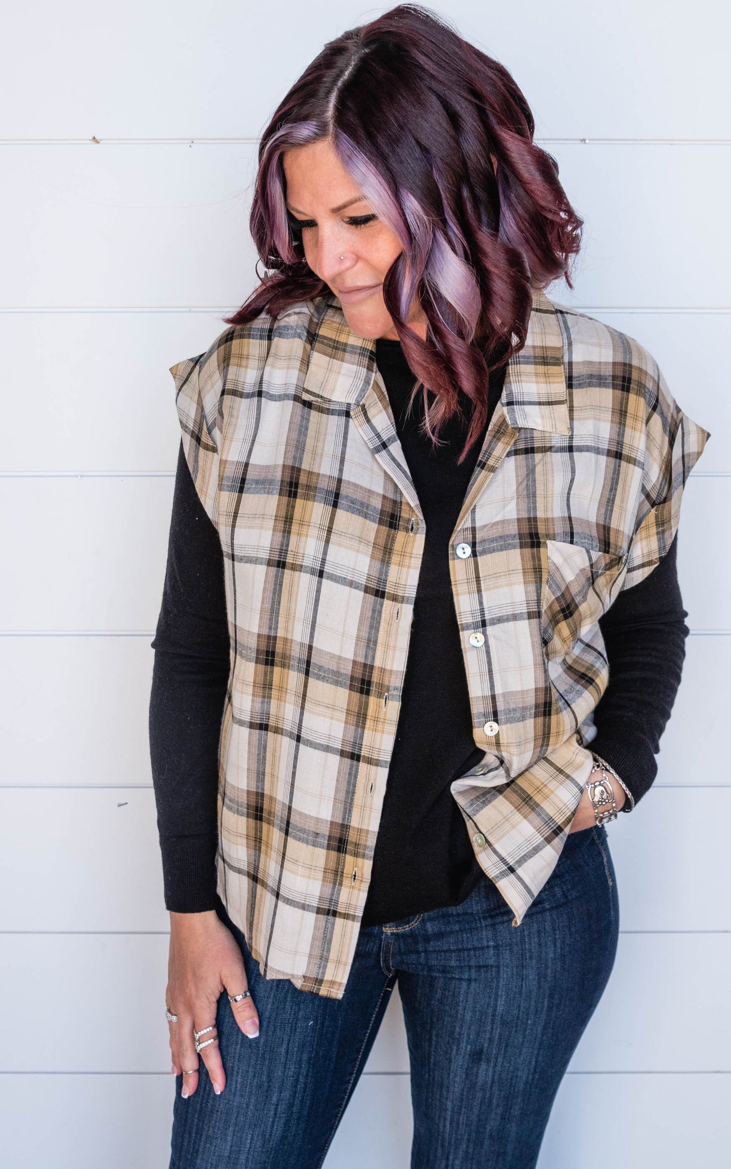 PLAID BUTTON FRONT TOP | FINAL SALE