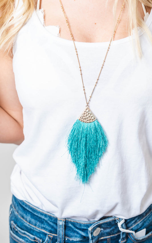 TEAL FRINGE NECKLACE