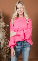 hot pink bubble sleeve sweater 