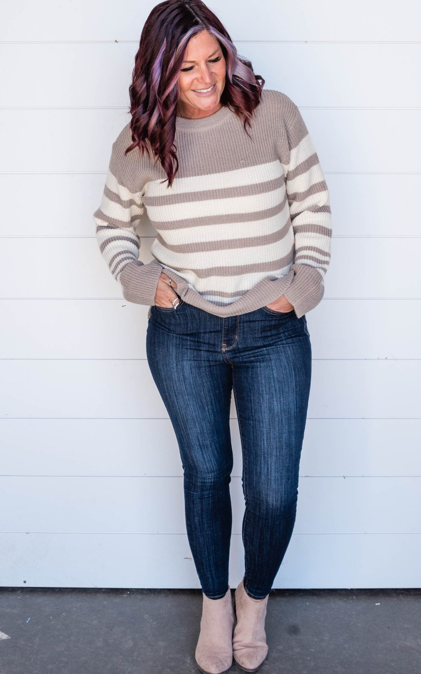 taupe stripe sweater 