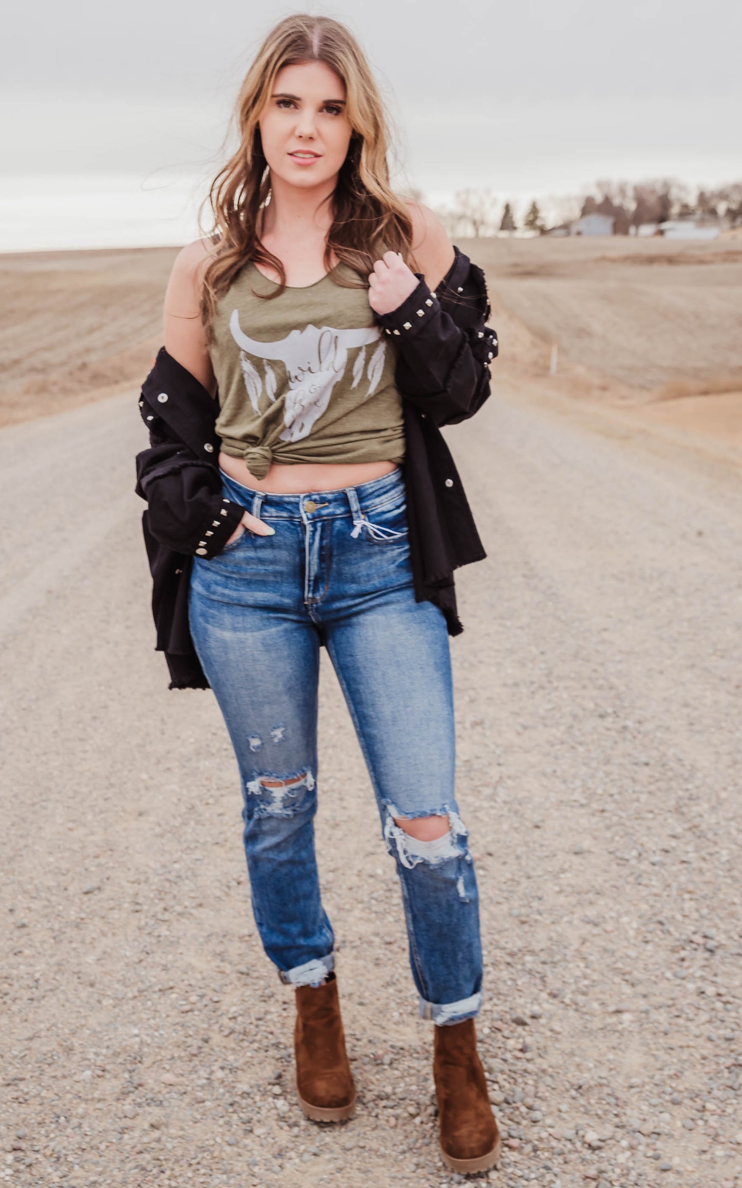 black studded denim jacket 