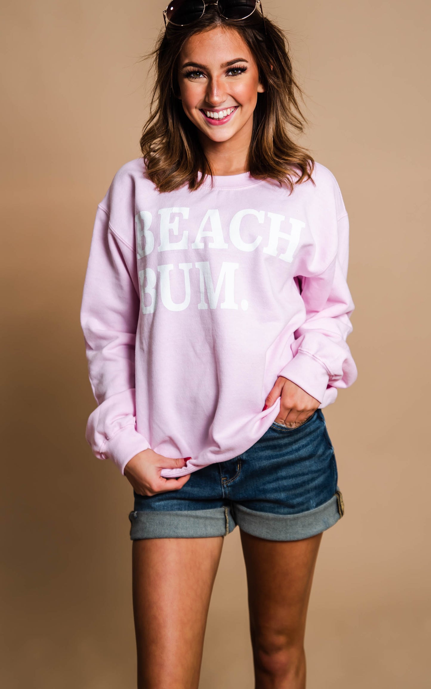 Beach Bum Sweatshirt-Pale Pink - BAD HABIT BOUTIQUE 