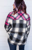 OVERSIZED YARN DYED PLAID LONGLINE SHACKET -  Black/Magenta