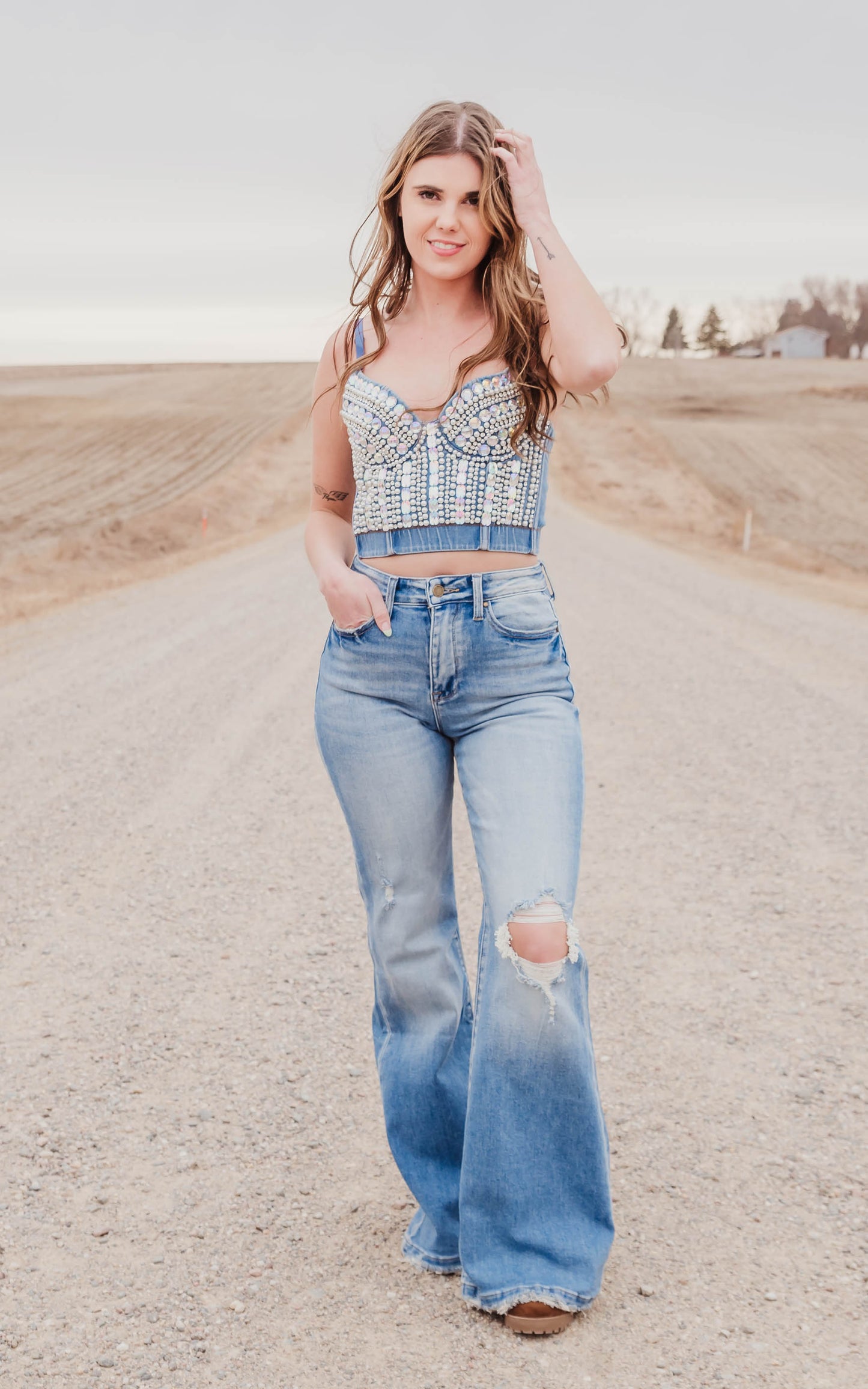 denim rhinestone bustier 