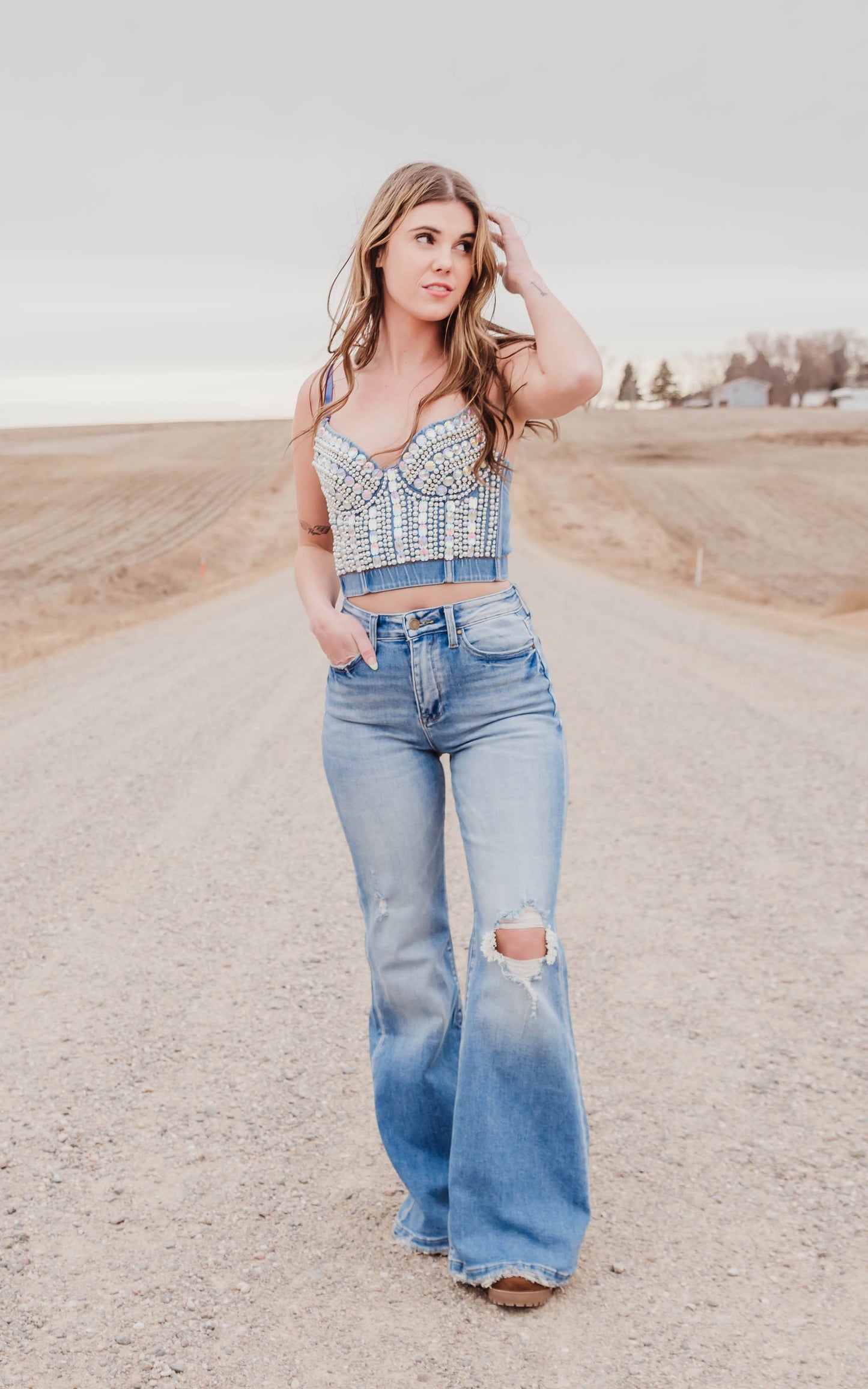 80's denim crop top 