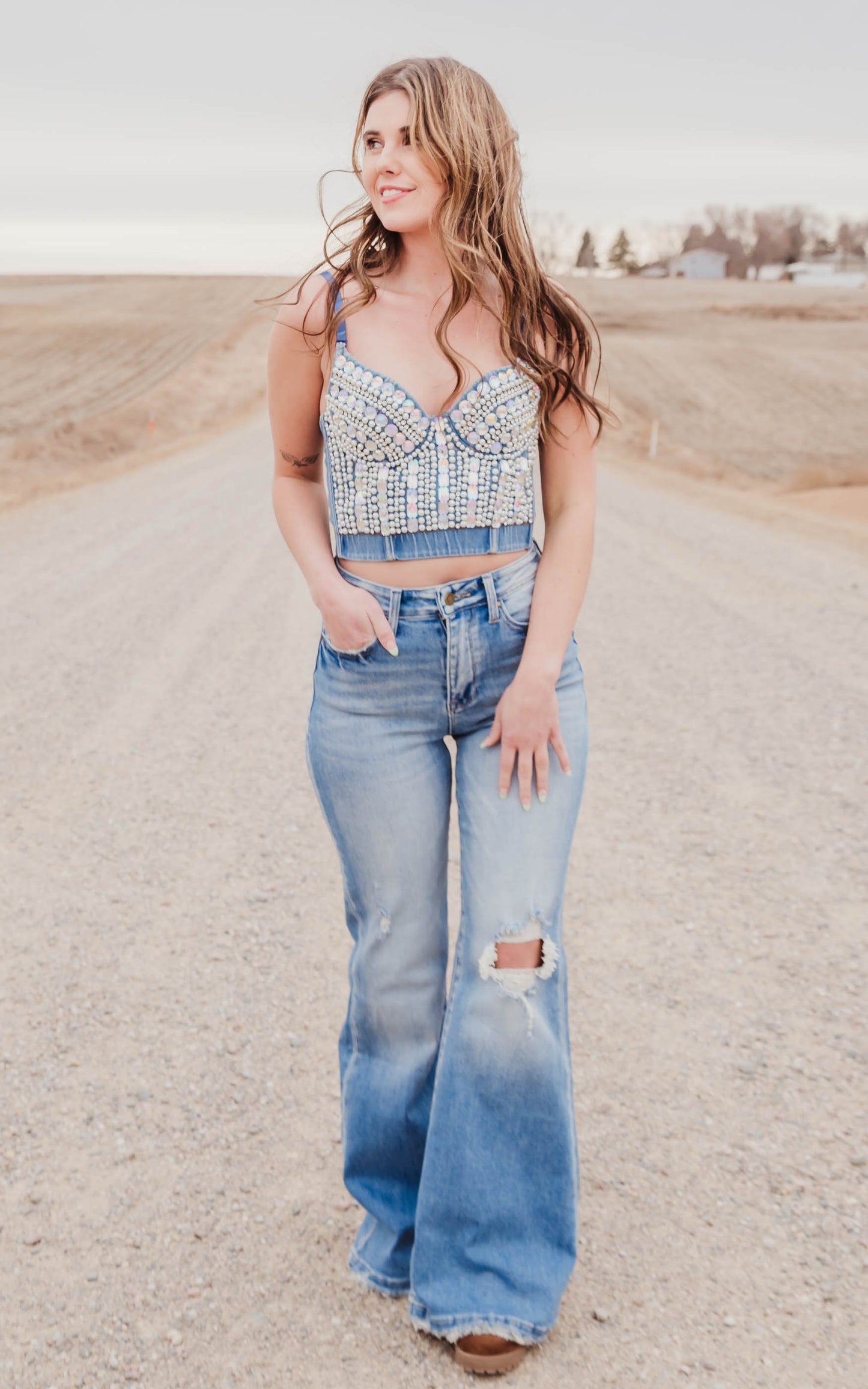 rhinestone cowboy crop top 