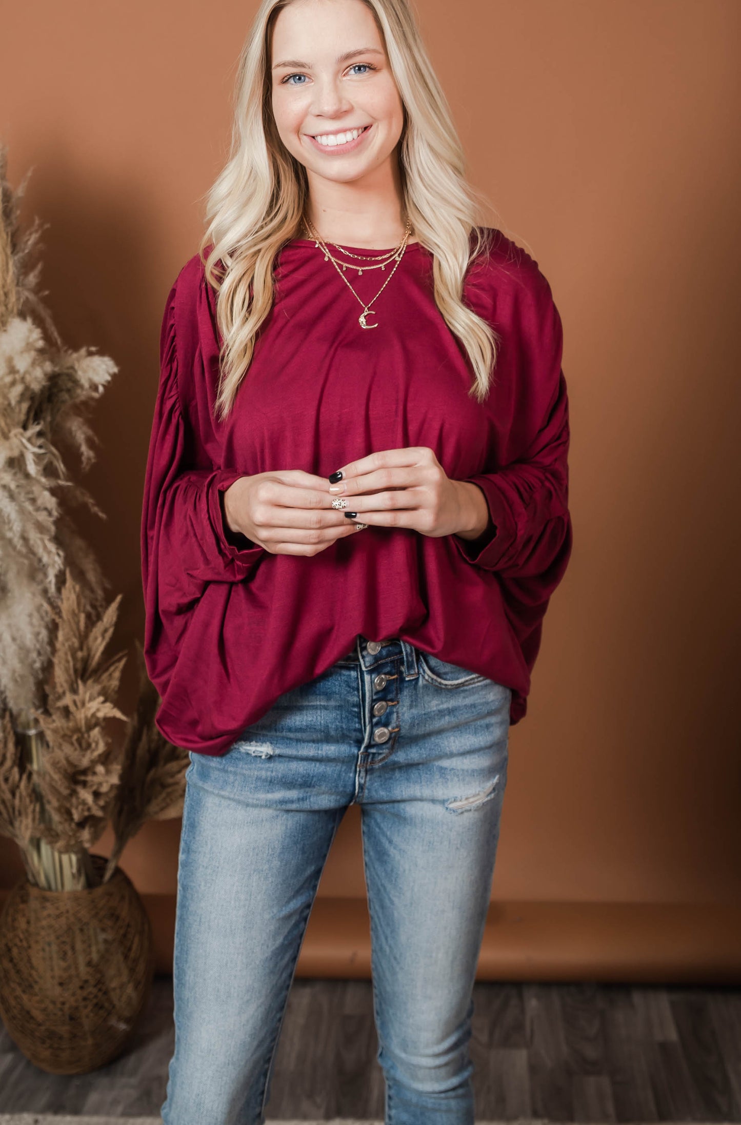 burgundy loose fit dolman top