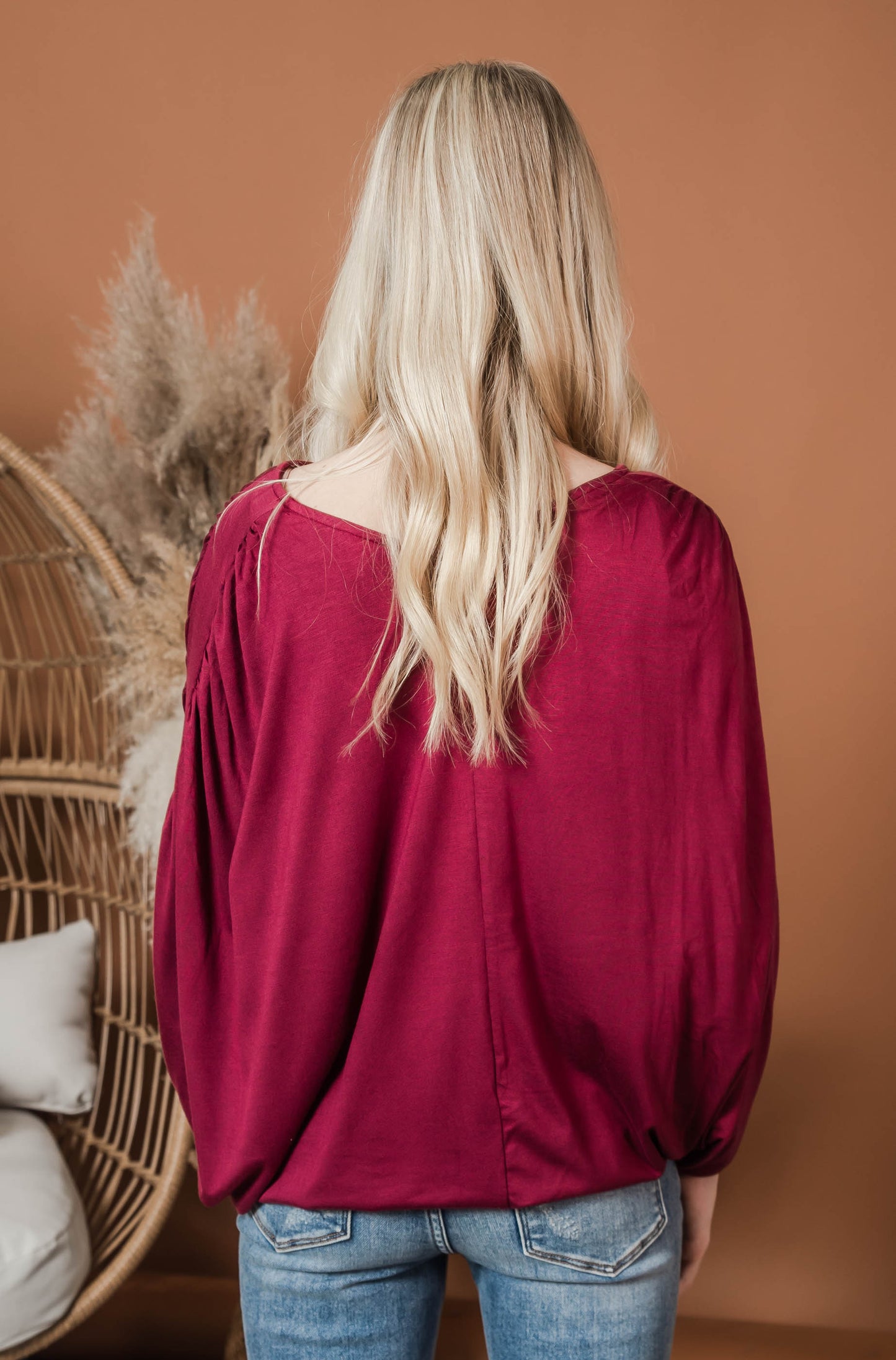 burgundy loose fit dolman top