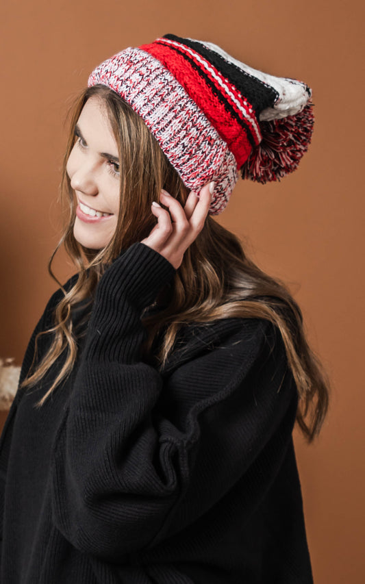 striped pom pom beanie 