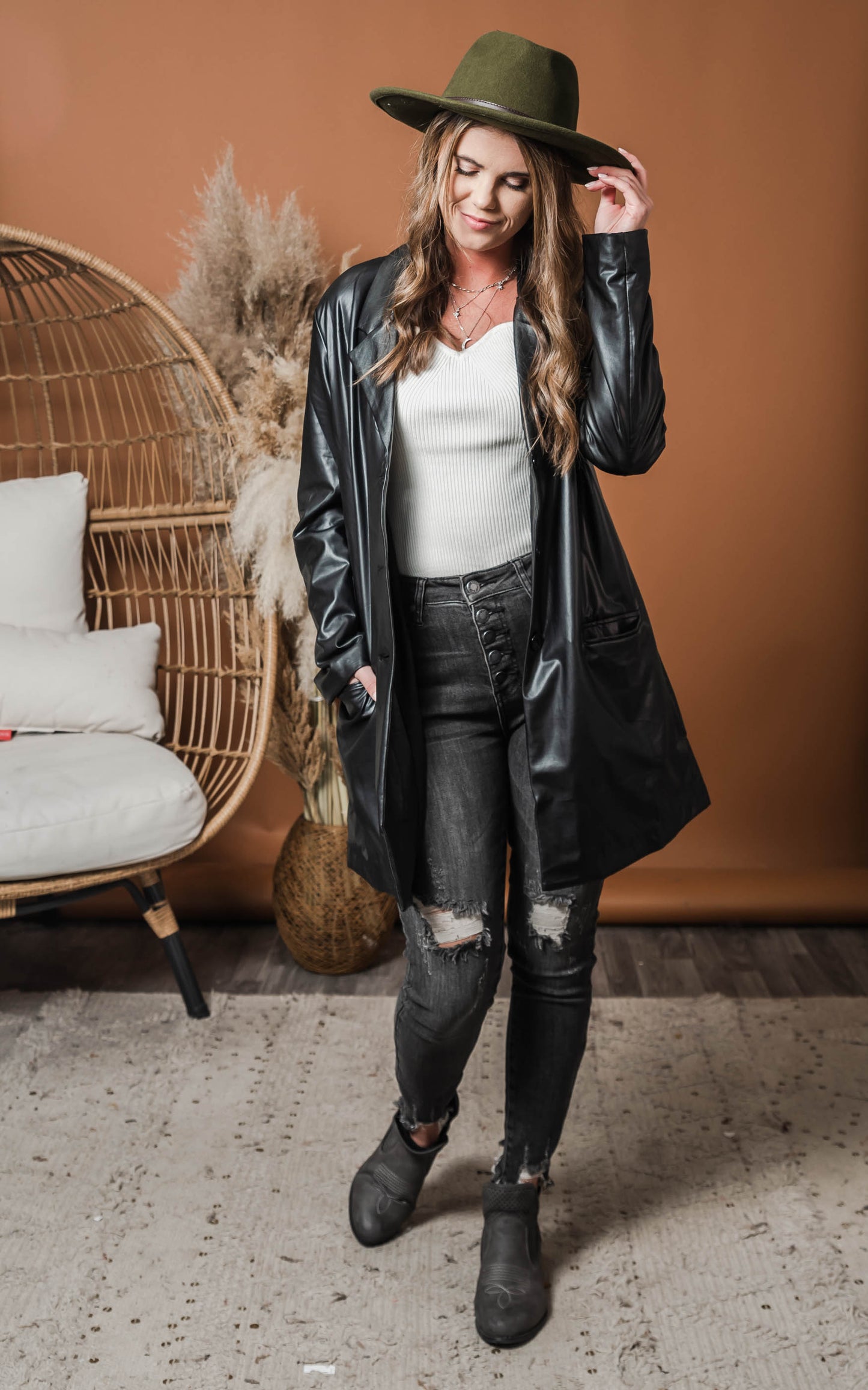 black vegan leather oversize blazer