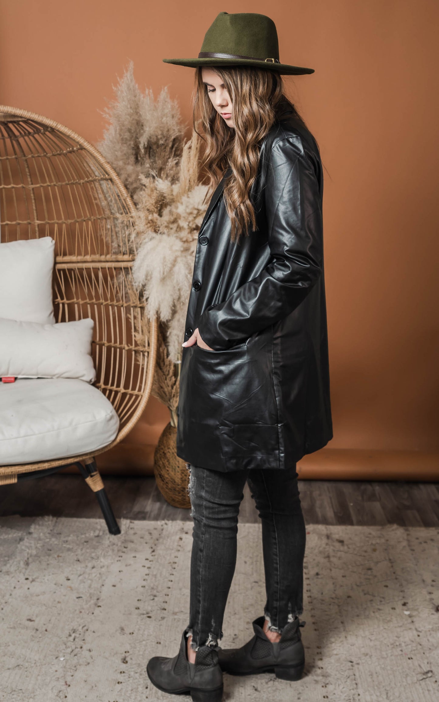 oversized black vegan leather blazer