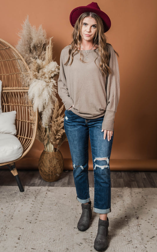 taupe waffle knit dolman 