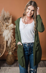 olive green hooded cardigan 