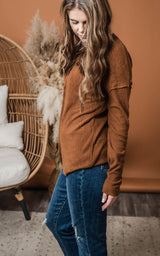 toffee color long sleeve ribbed textured top