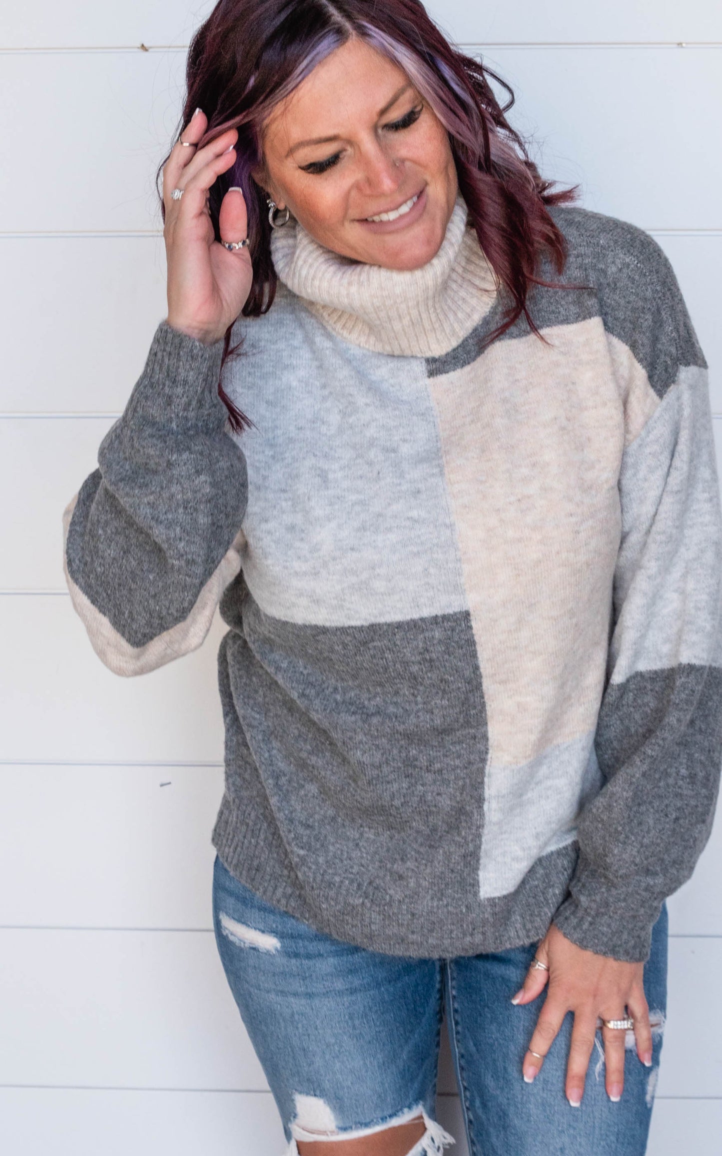 grey colorblock sweater 