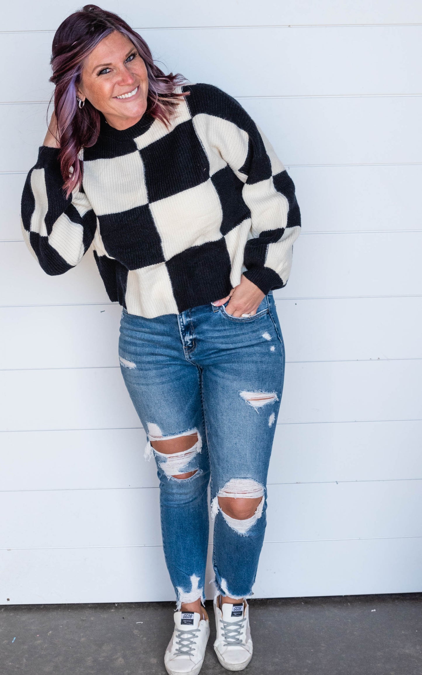 checkered oversized sweater 