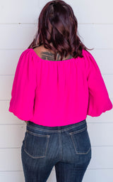 off the shoulder pink blouse 