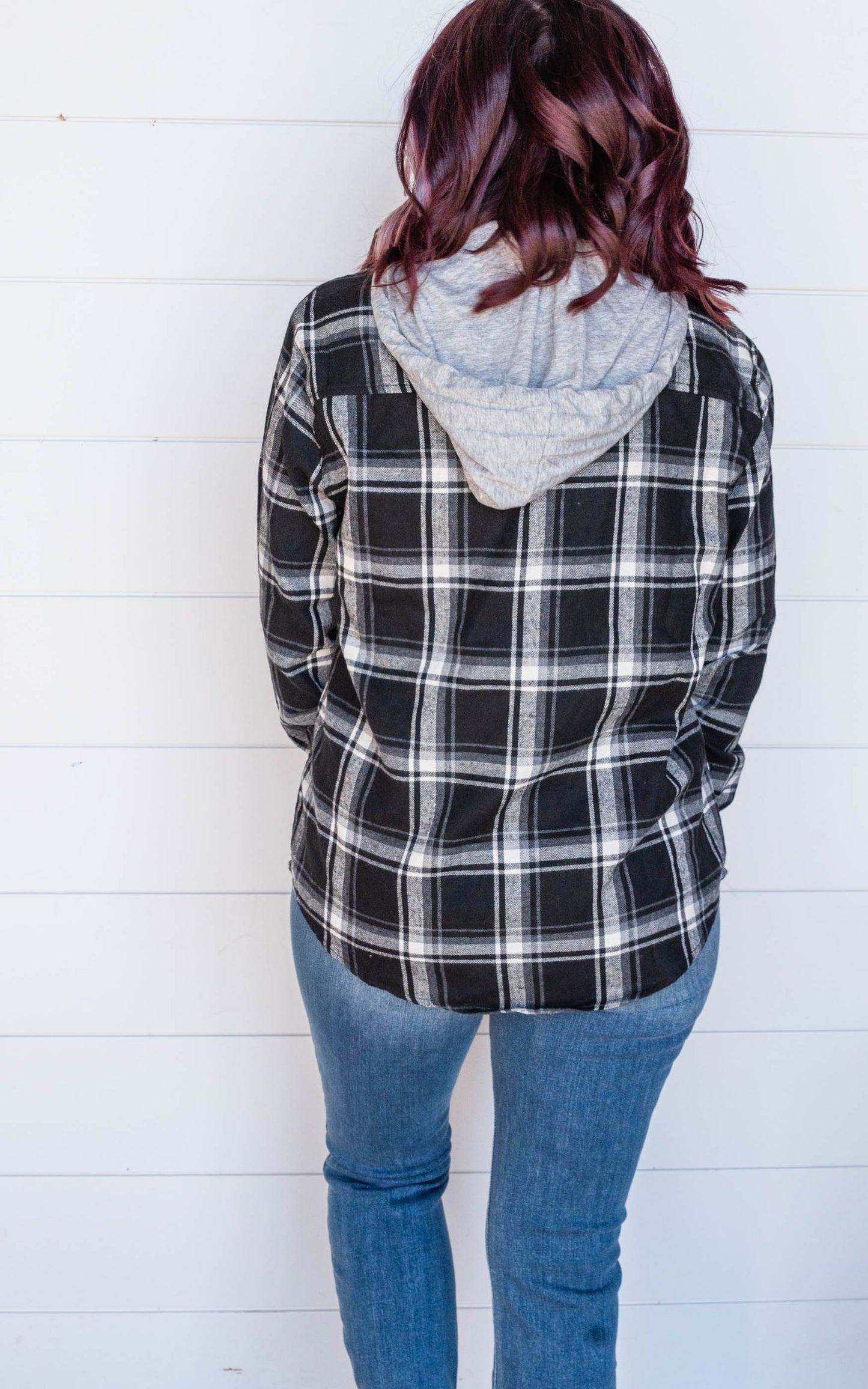 Hooded Black Plaid Top