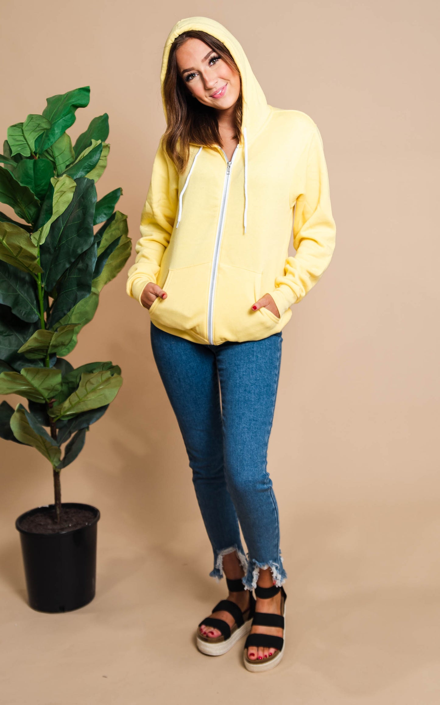 yellow zip up hoodie 