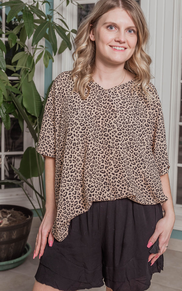 taupe leopard blouse 