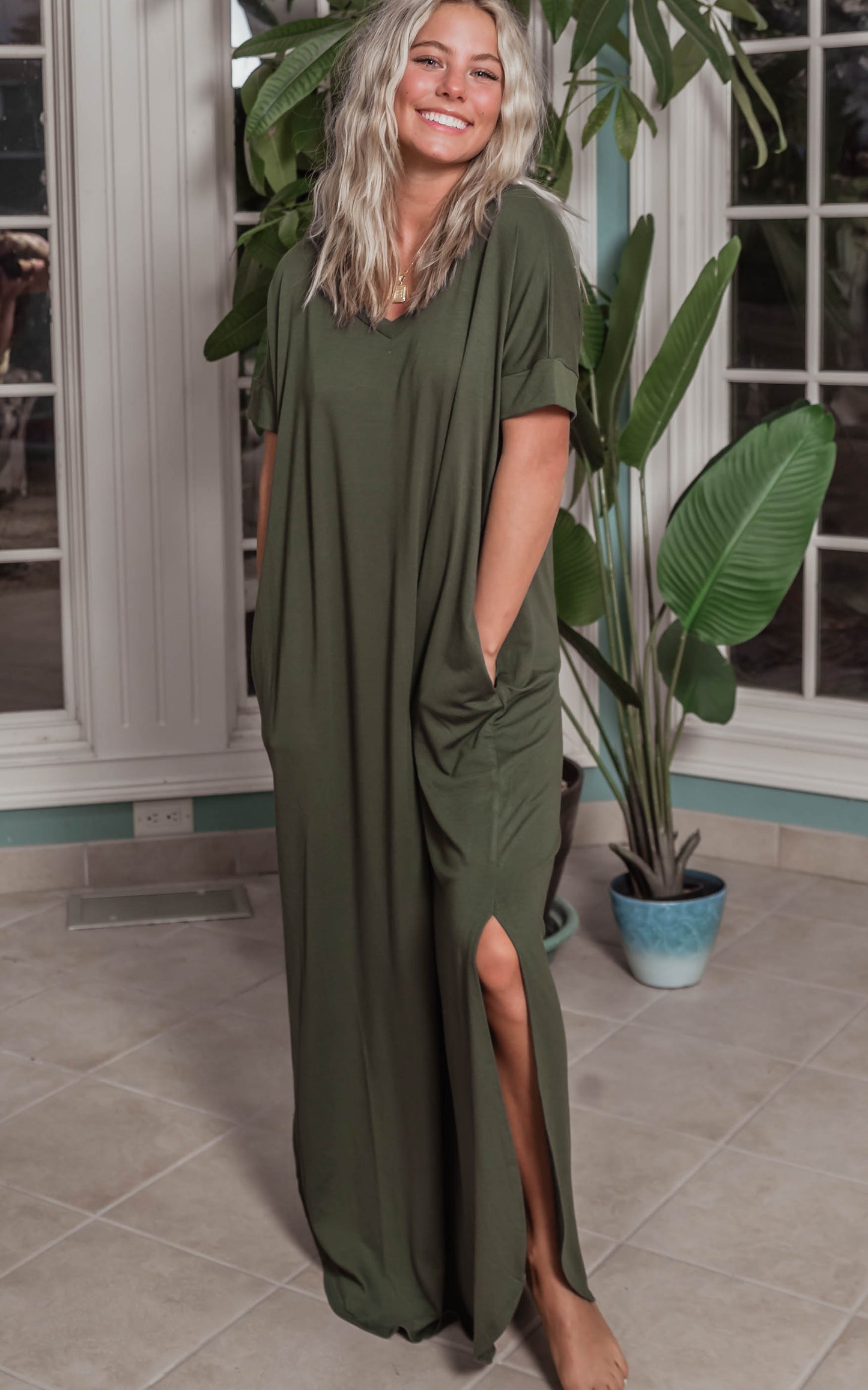 olive maxi dress