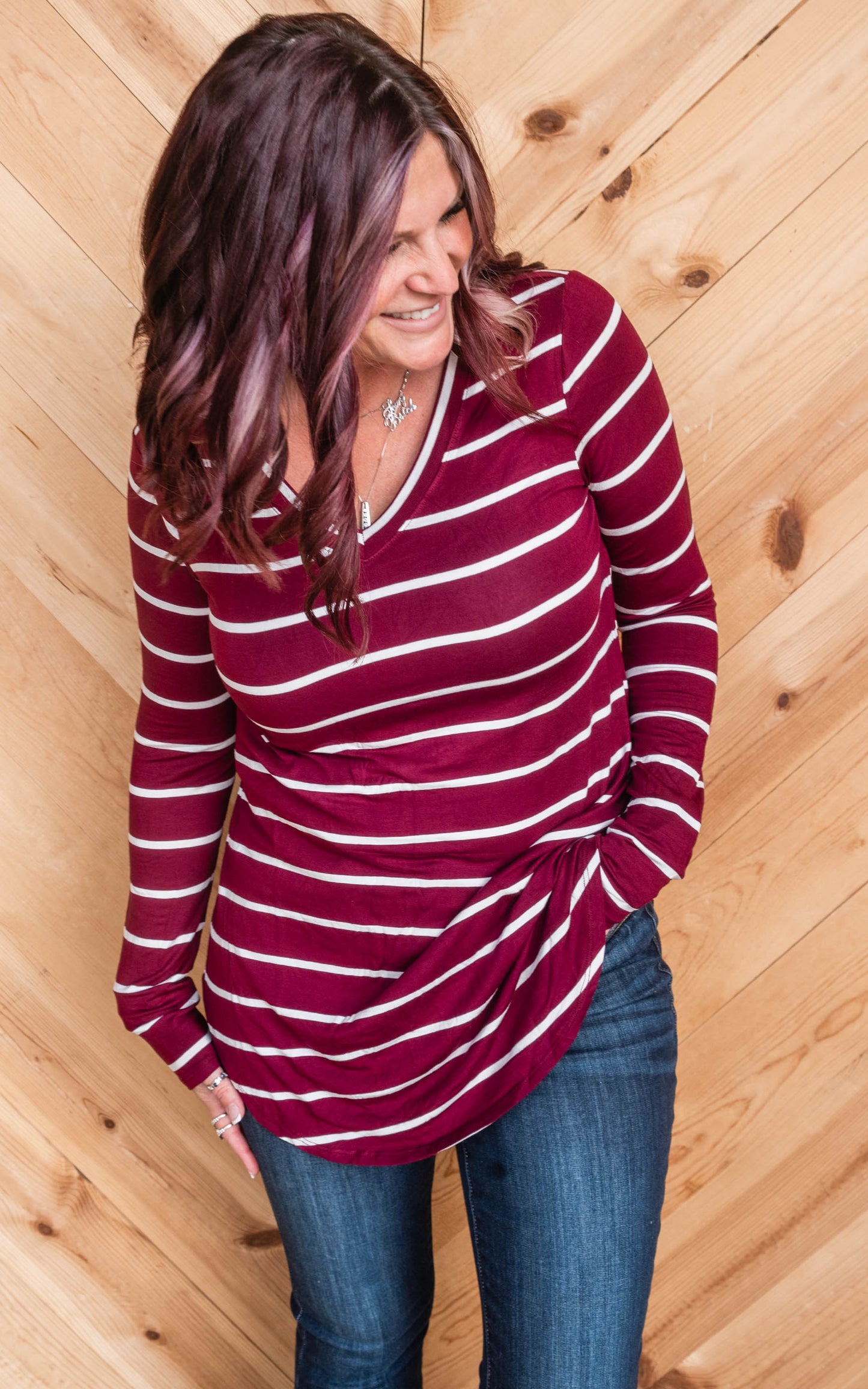 burgundy stripe top 