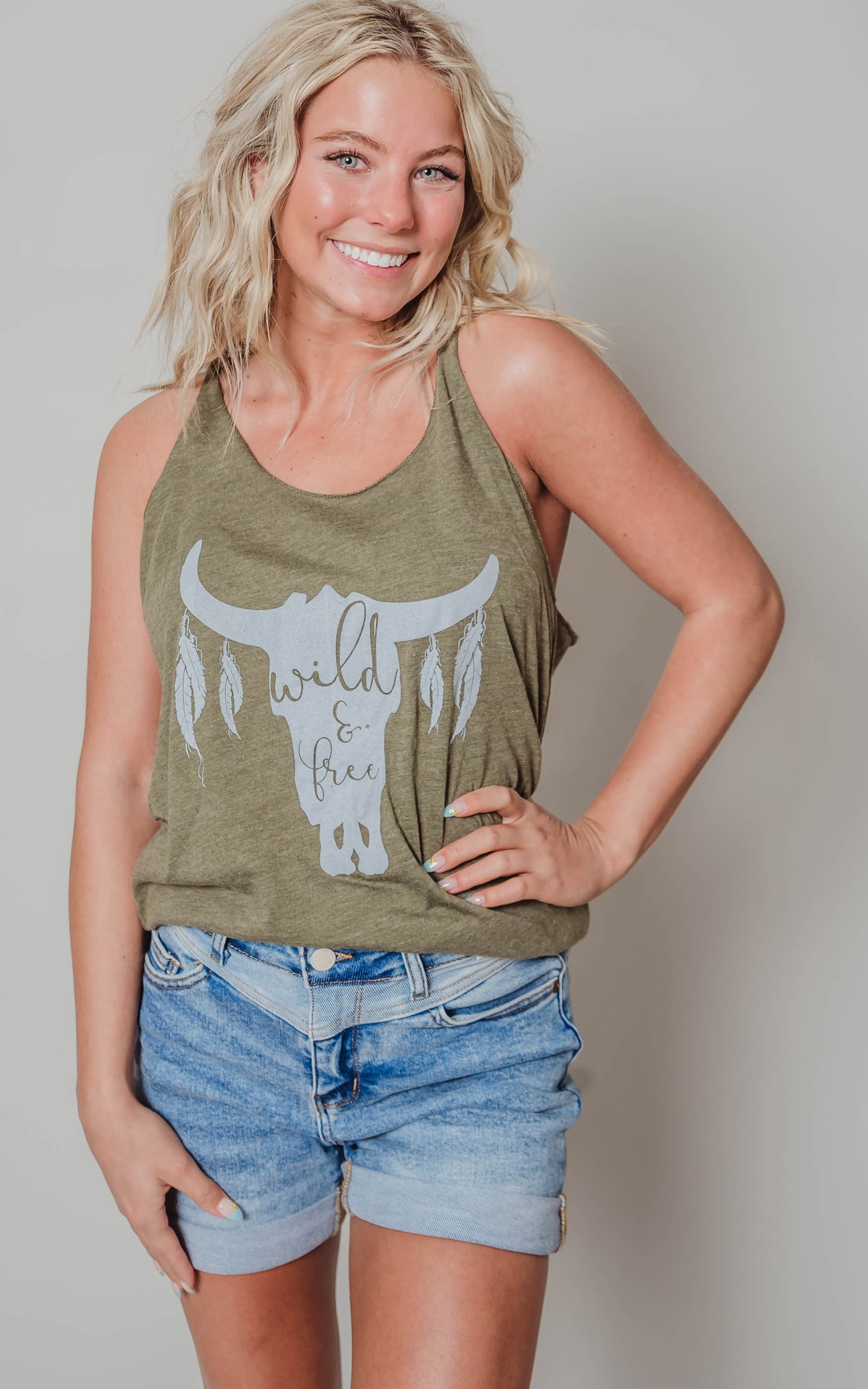 Wild & Free Bullskull Racerback Tank Top**