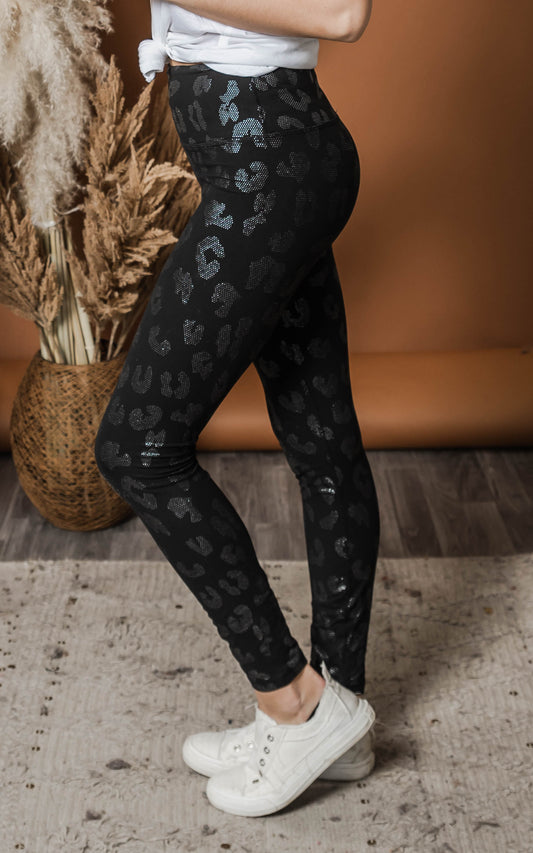 geo foil leopard leggings