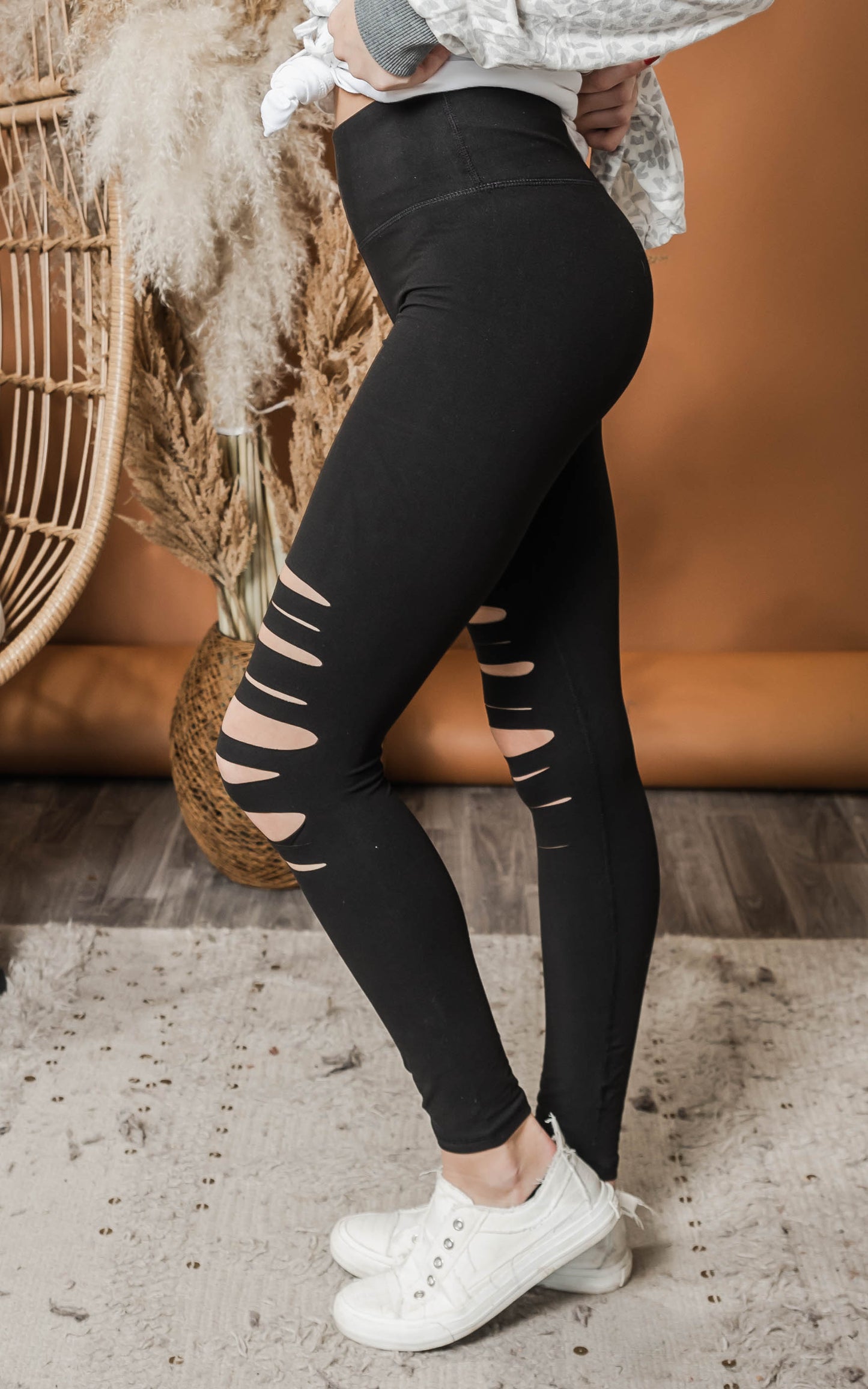 black laser cut leggings