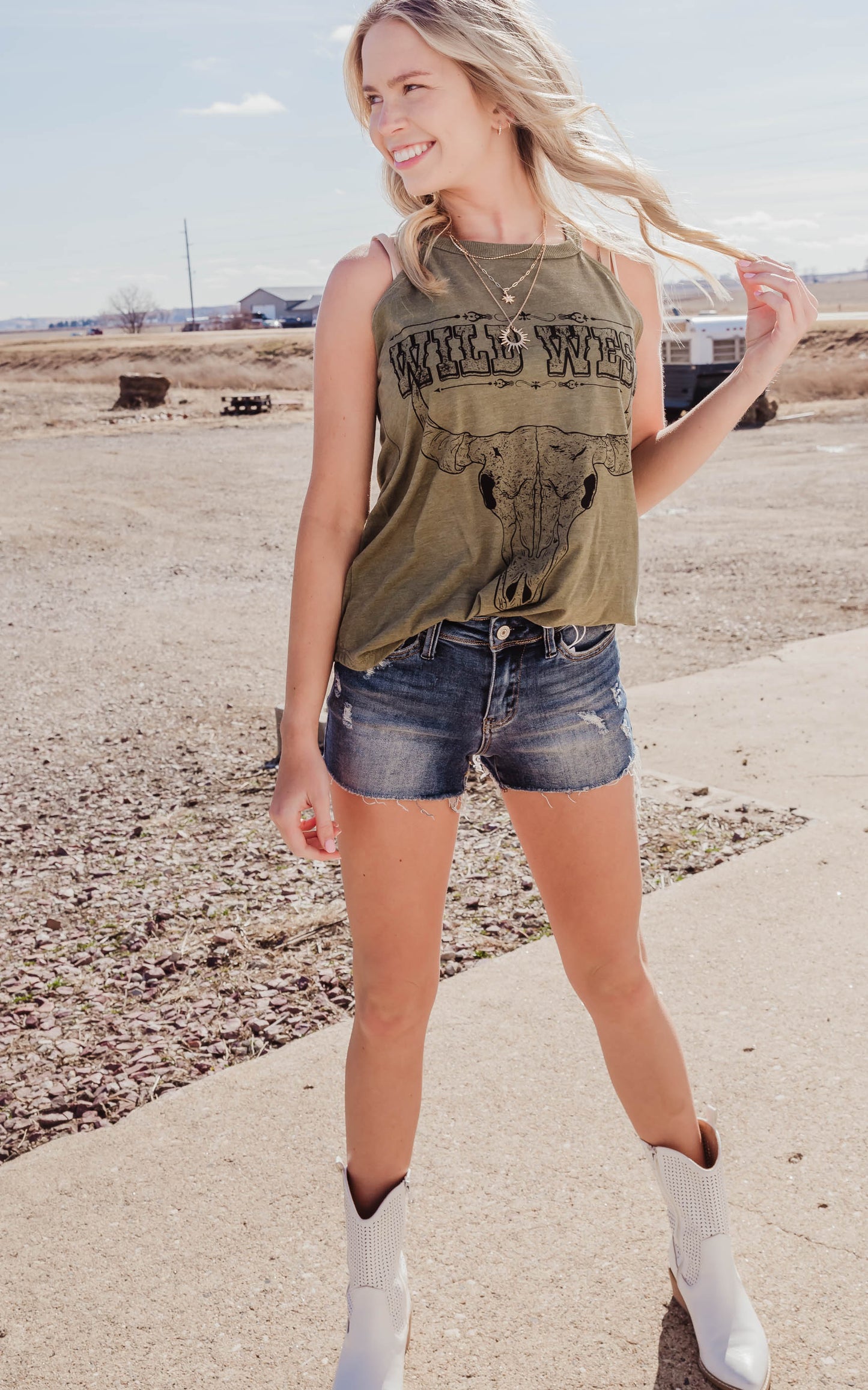 wild west olive green tank top 