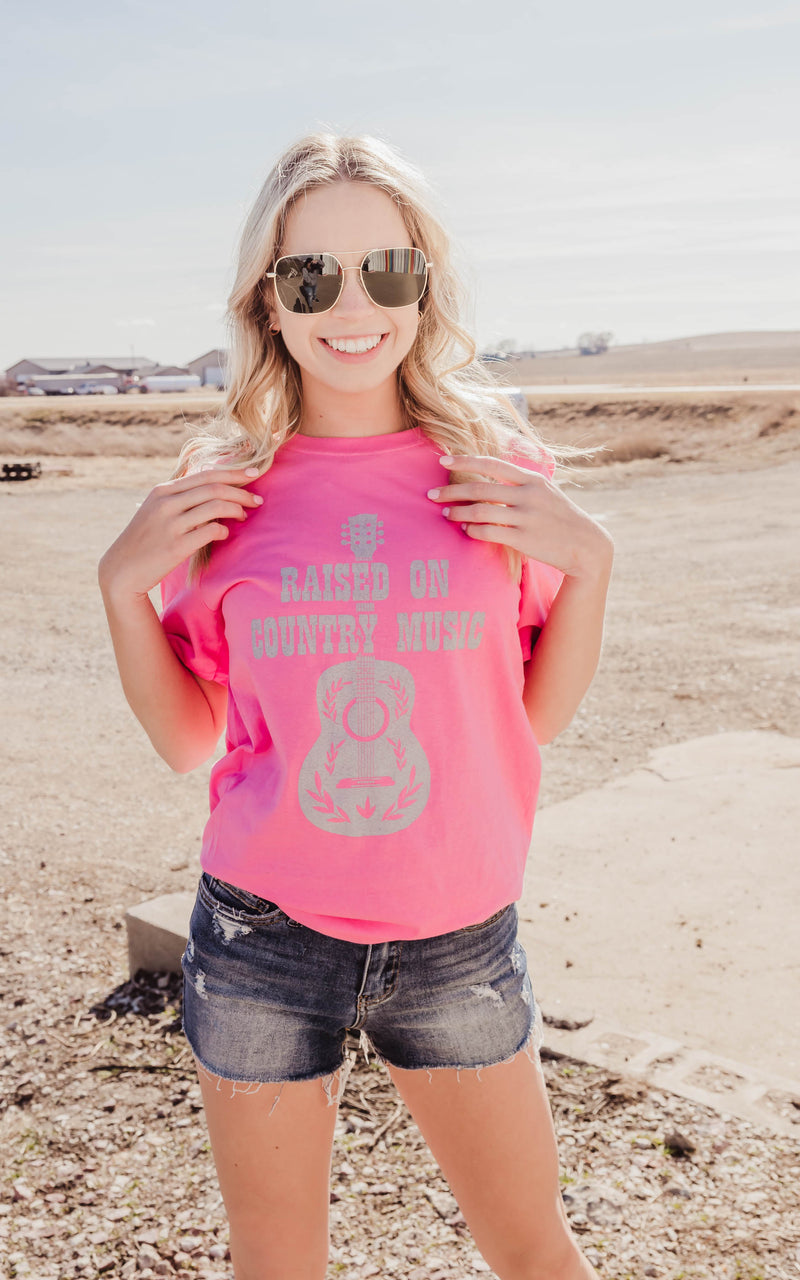 pink raised on country music tee