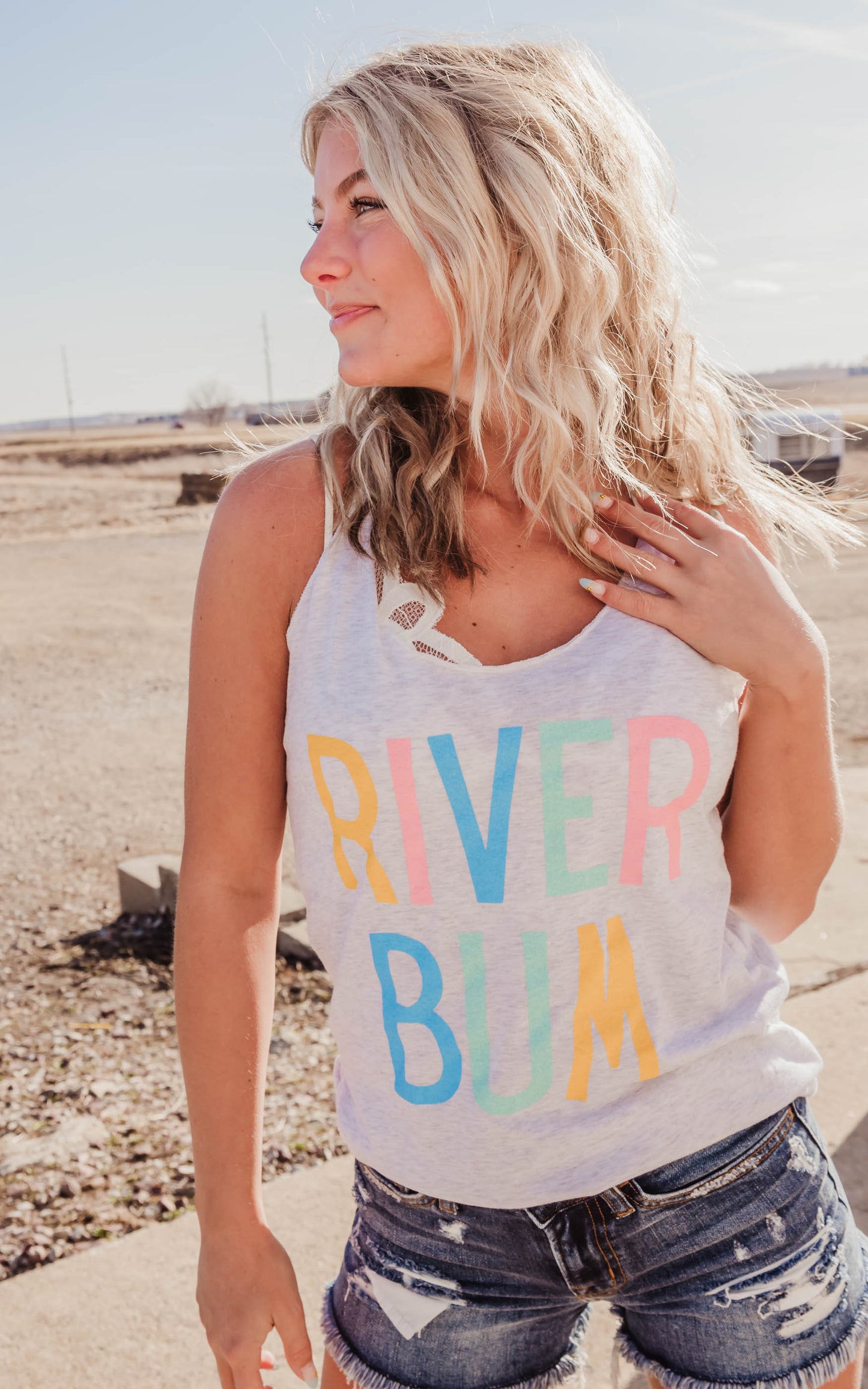 Rainbow River Bum RacerbackTank Top - Heather Gray** - Final Sale