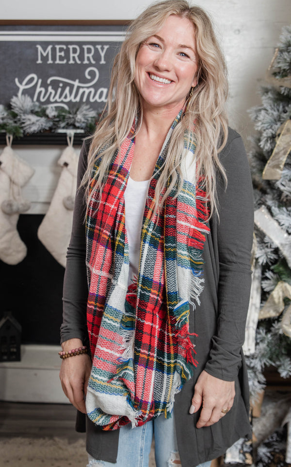 red white green plaid infinity scarf 