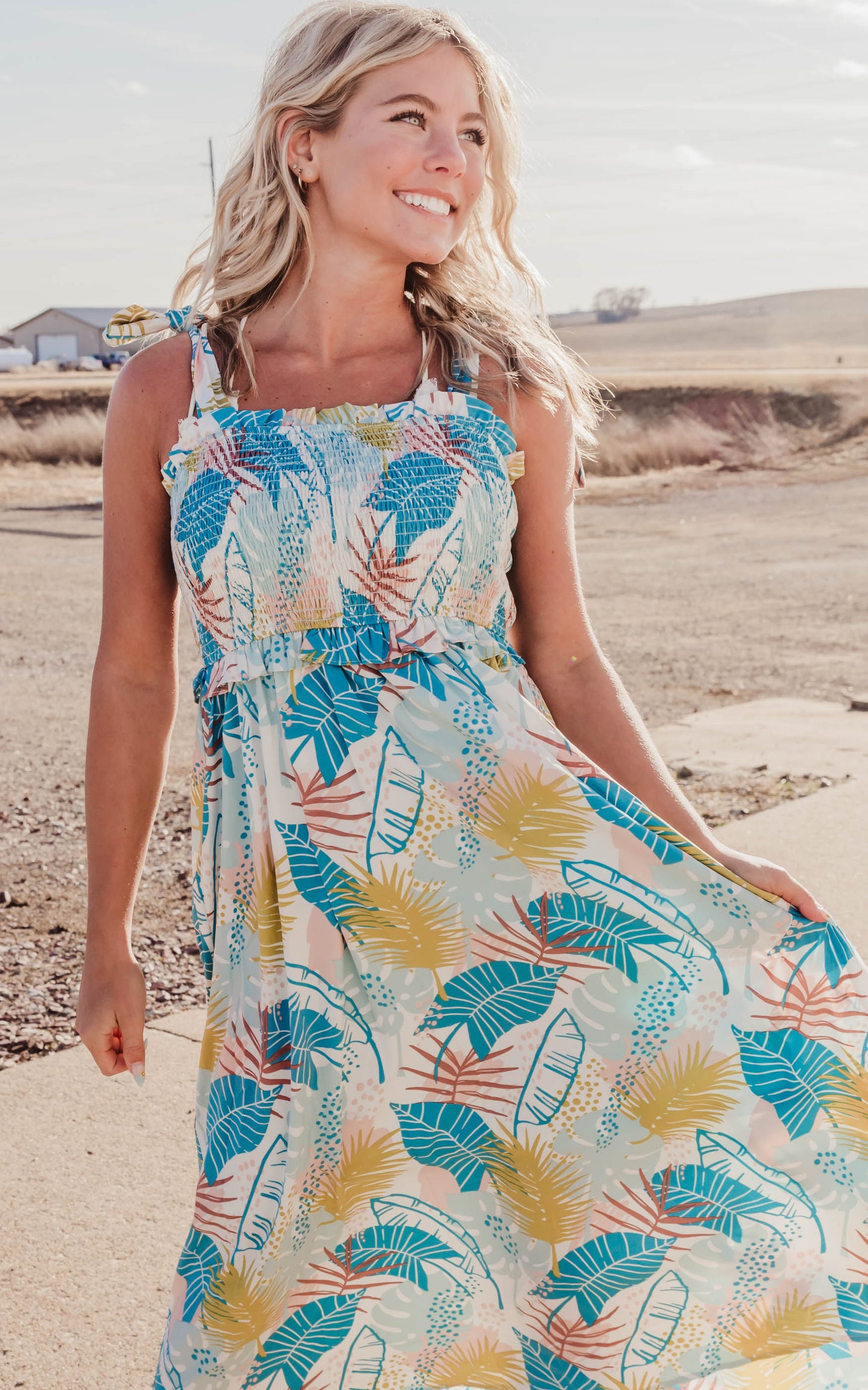 tropical bloom midi dress 