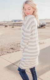 ivory and grey striped ribbed cardigan