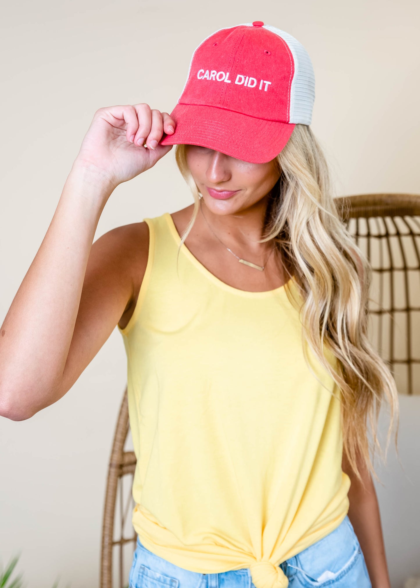  Carol Did It Red Trucker Hat, ACCESSORIES, BAD HABIT APPAREL, BAD HABIT BOUTIQUE 