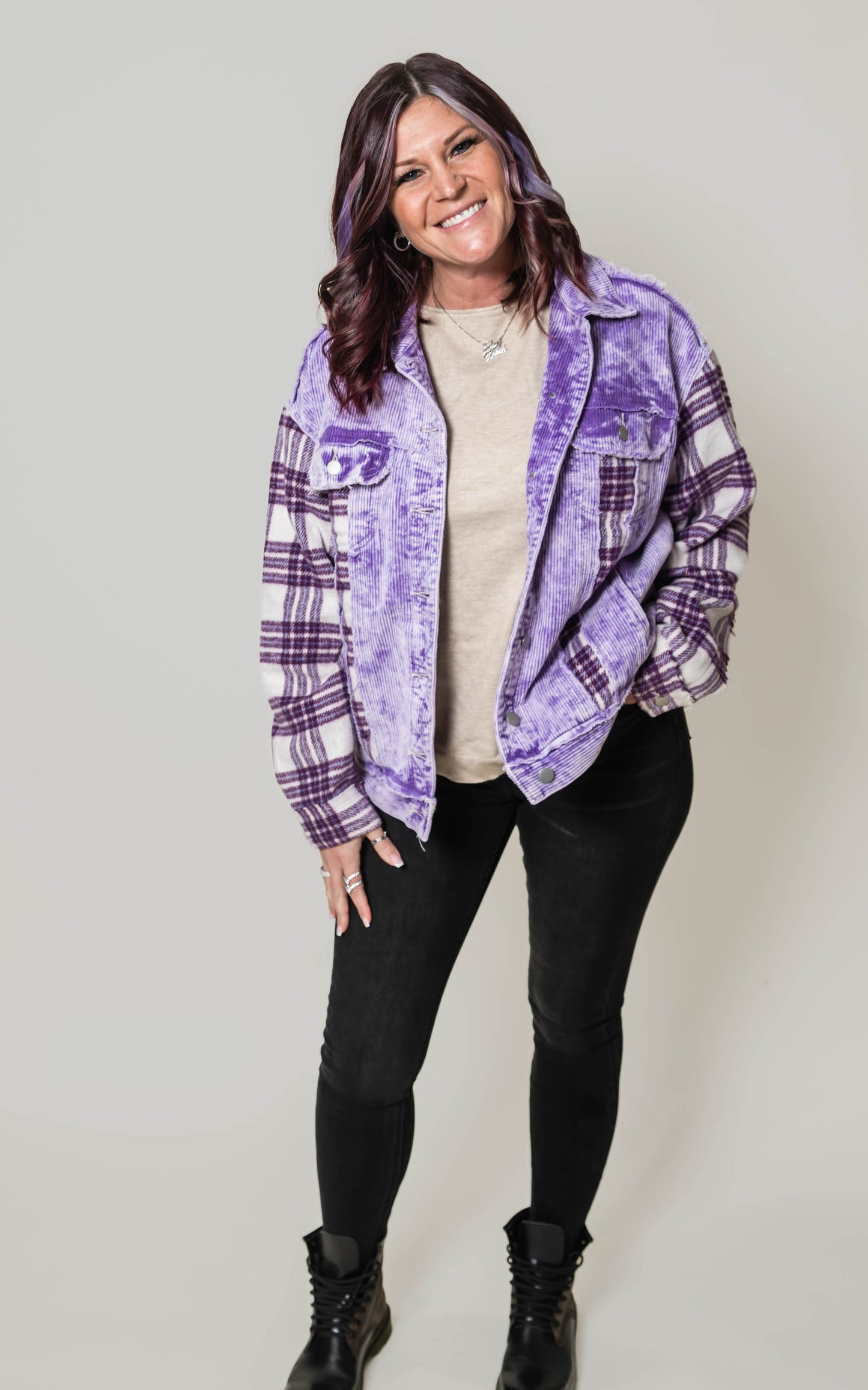 POL PREORDER -Royal Purple Corduroy & Plaid Jacket