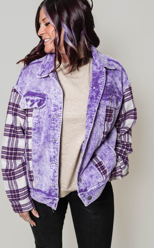 POL PREORDER -Royal Purple Corduroy & Plaid Jacket