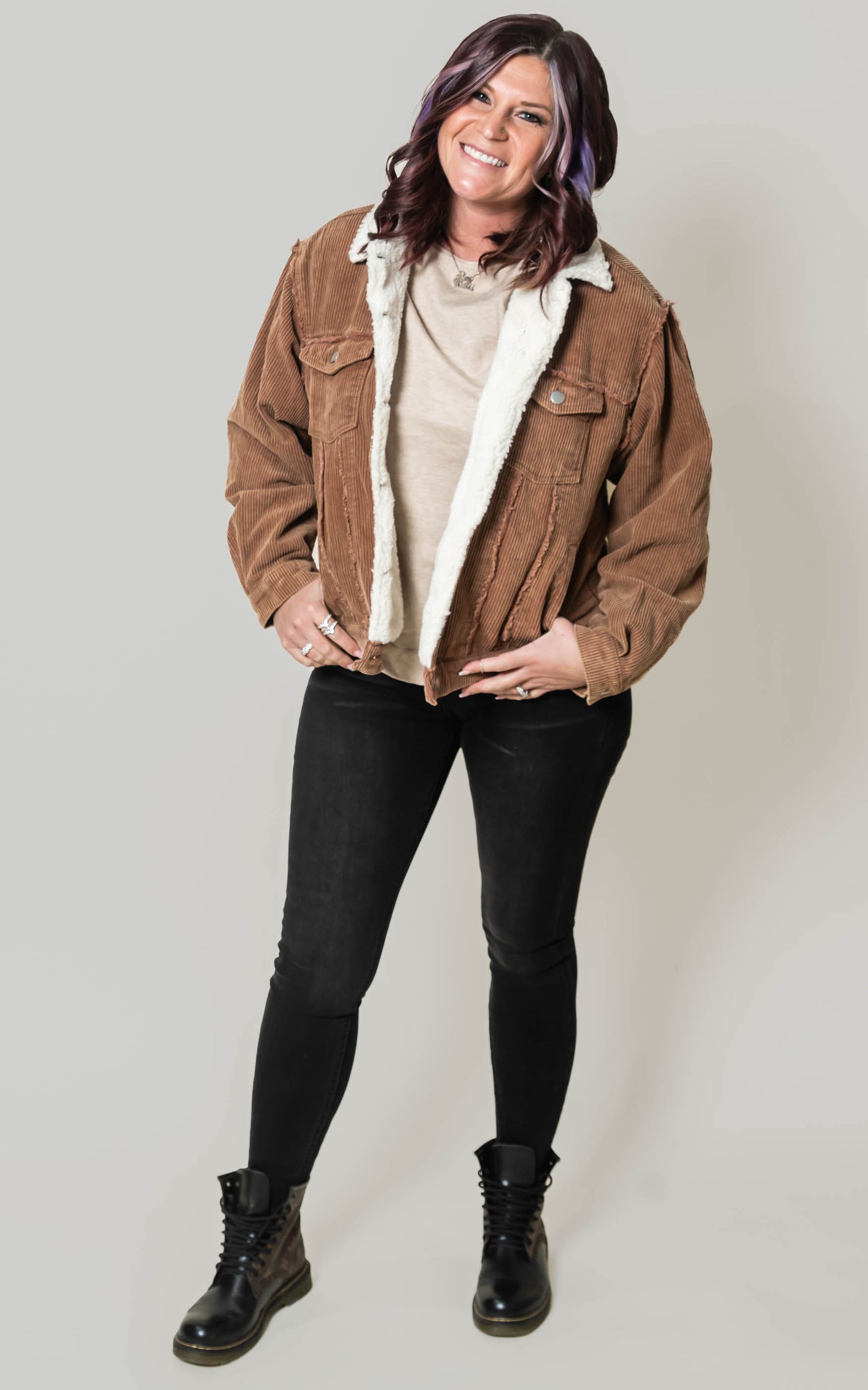 brown Oversized Corduroy Trucker Sherpa Jacket